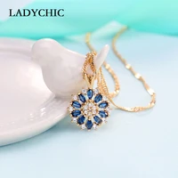 ladychic blue crystal charm necklaces pendants gold color aaa quality zircon flower design women gifts wholesale ln1137
