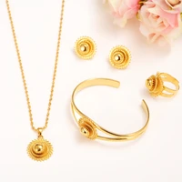 18 k solid fine gold filled jewelry set bride glaze multichamber lace pendant necklace bangle earring ring african sets