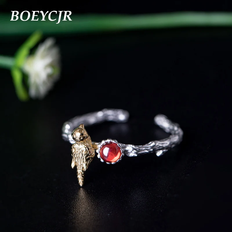 BOEYCJR S925 Серебряные регулируемые этнические серебряные украшения в виде птицы