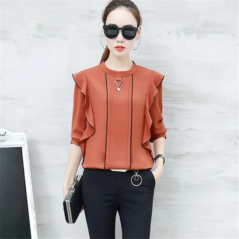 Neploe Fashion Women Chiffon Blouse Spring Autumn New Arrivals Ruffles Patchwork Shirts Long Sleeve Ladies Blusas 66692 |
