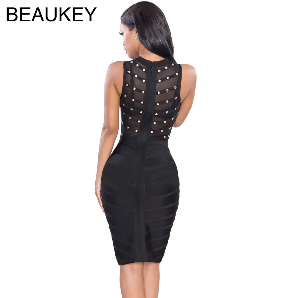 Женское облегающее платье без рукавов черное Сетчатое из искусственного шелка с