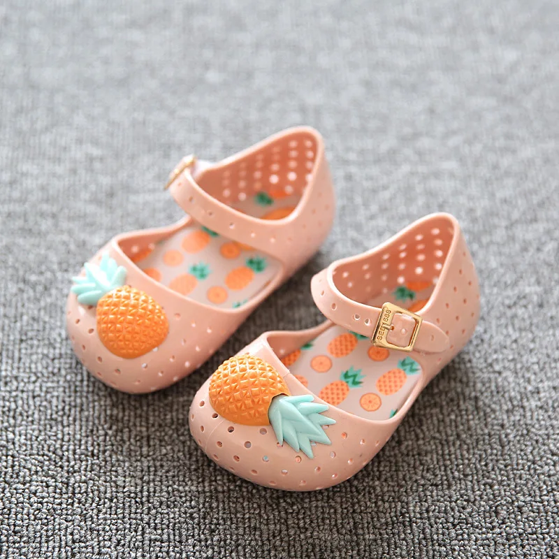 Mini Melissa/Женская обувь; Новинка года; детская обувь с дырками, украшенная фруктами; нескользящая прозрачная обувь; обувь для девочек из ПВХ на резиновой подошве - Цвет: ORANGE