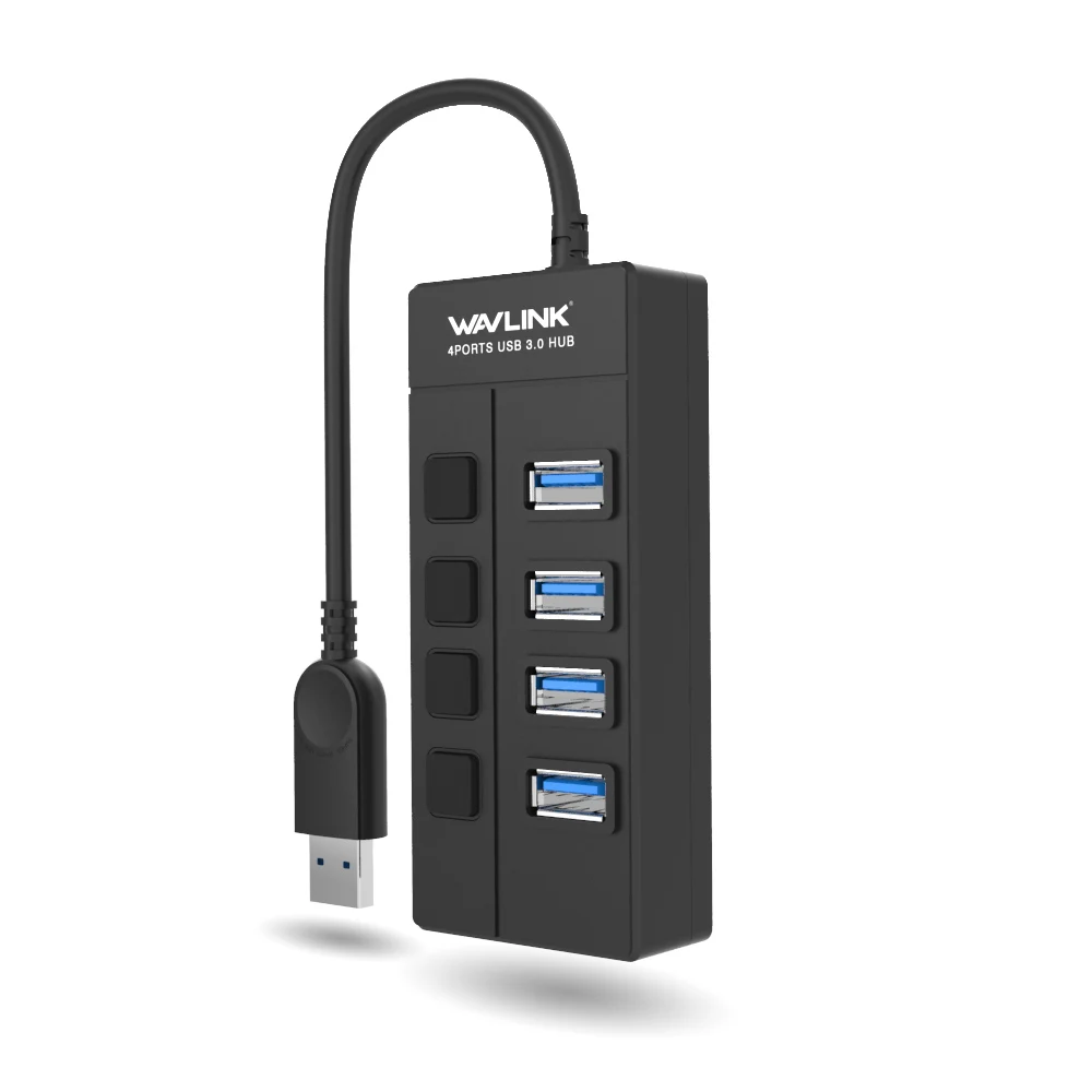 Wavlink 4 порта USB3.0 концентратор Высокоскоростной 5 Гбит/с usb-хаб с индивидуальным переключателем вкл/выкл usb-хаб сплиттер адаптер для Windows ноутбука ПК