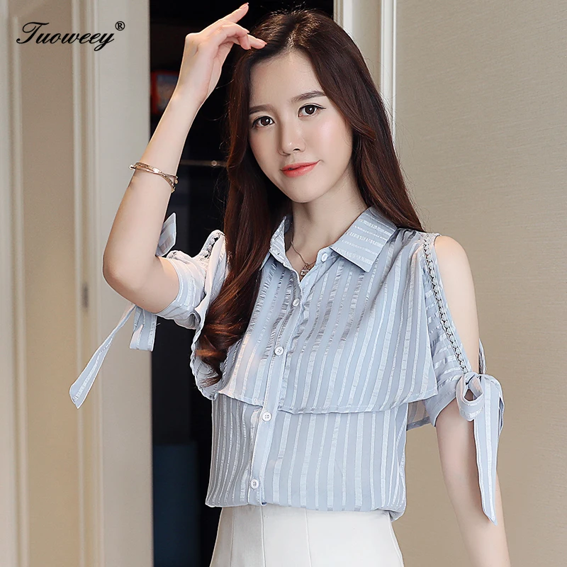 

2019 Women Shirt shoulder off Blusas Femininas Tops Short Sleeve Elegant Ladies Formal Office Blouse Plus Size Shirt clothing