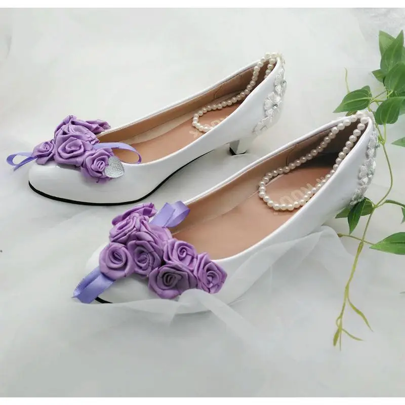 Туфли свадебные фиолетовые с цветочным принтом на среднем каблуке|wedding shoes bride|shoe