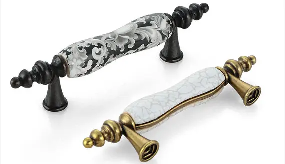 3''Ceramic рукоятки ручки для комода выдвижная ручка ящика Черный Белый/античная