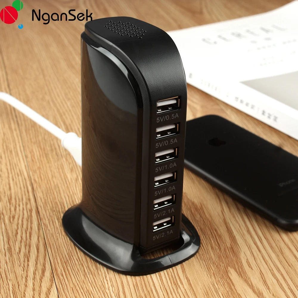Ngansek 6 Порты USB Зарядное устройство для Huawei Xiaomi Мобильный телефон Apple адаптер ЕС