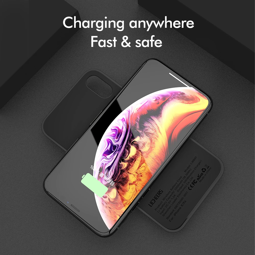 Чехол-аккумулятор LINGCHEN для iPhone X/XS XR 5000/5500 мАч умный чехол с цифровым дисплеем