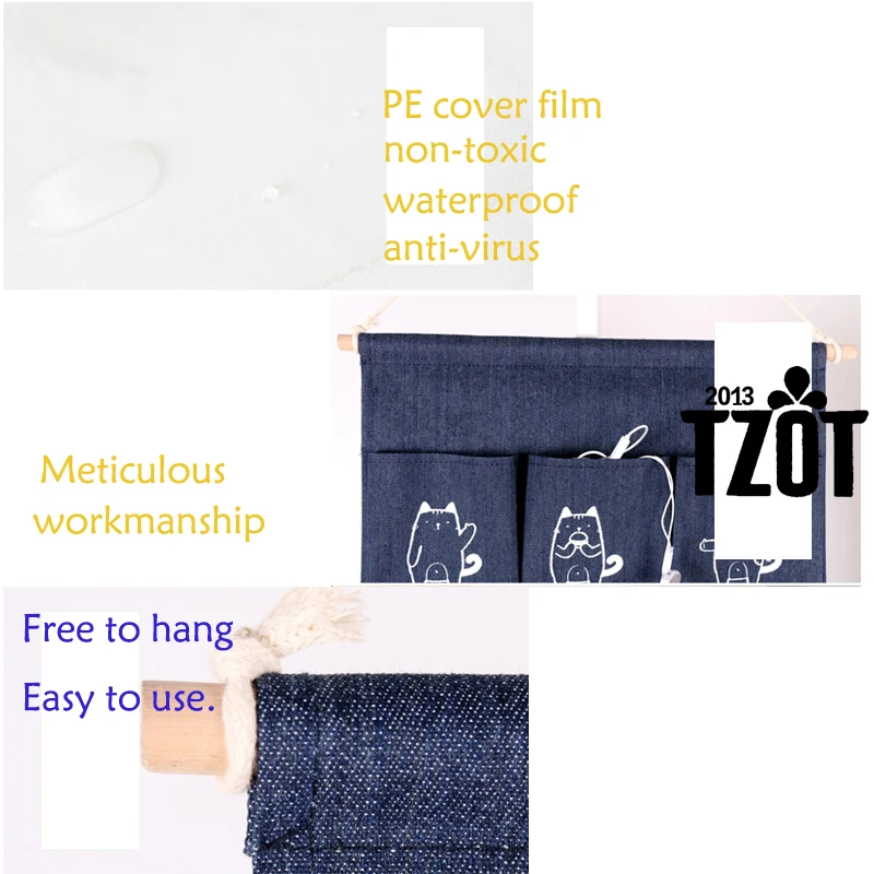 

Multi Pockets Wall Hanging Storage Bag Cartoon Cotton Linen Wall Mounted Hanging Organizer Pouch Space Saver Sundries Case -FZ