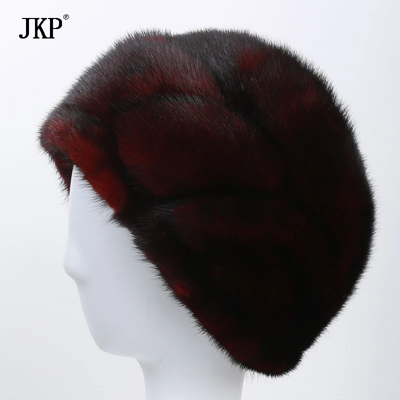 

JKP Really natural Winter fur cap real mink fur hats for women adjustable skullies beanie