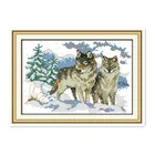 Вышивка крестиком животных волчонок костюм узор, ручная работа Сделай Сам снег зима волк узор мебель ткань шитье вышивка живопись