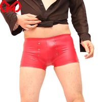 meise u convex pouch boxers latex faux leather shorts hollow out stage wear shorts cool male gay wear micro mini short plus size