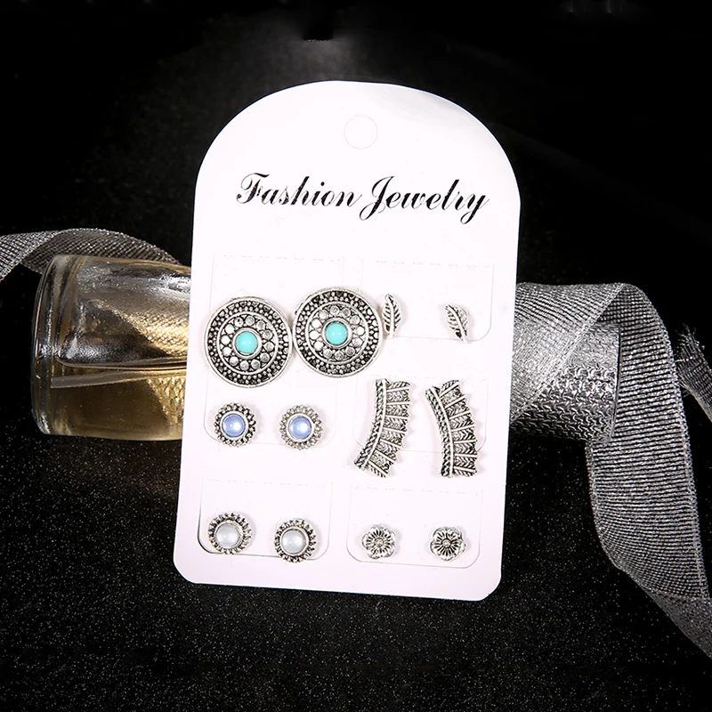 12 шт./компл. женские серьги-гвоздики в стиле ретро с подвесками виде цветочных