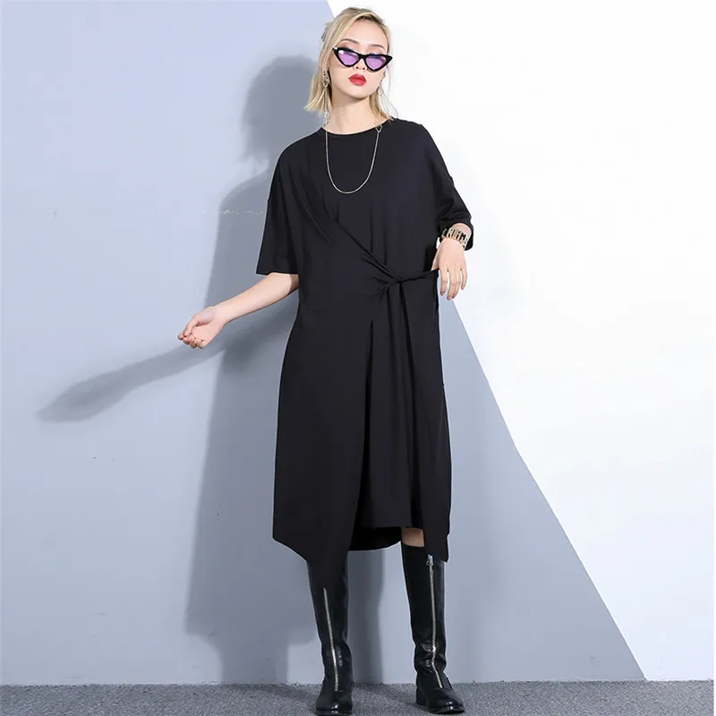 Johnature Spring Summer New Women Dresses O-neck Short Sleeve Casual Irregular Waist Patchwork Loose 2019 | Женская одежда