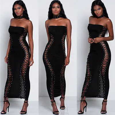 Женское облегающее вечернее платье миди на шнуровке без бретелек | Женская