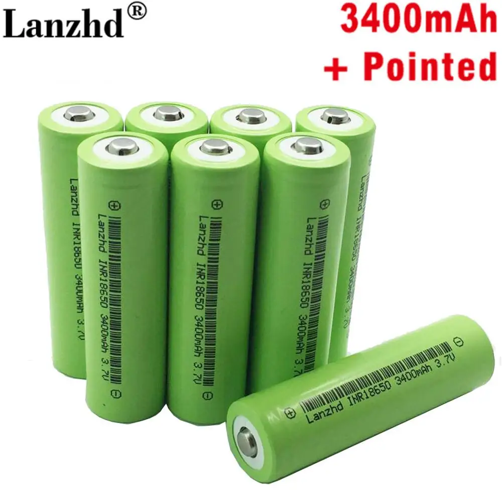 

8PCS 18650 Battery li ion 3.7v 3400mah Lithium Rechargeable Battery INR18650 with Pointed For flashlight batteries