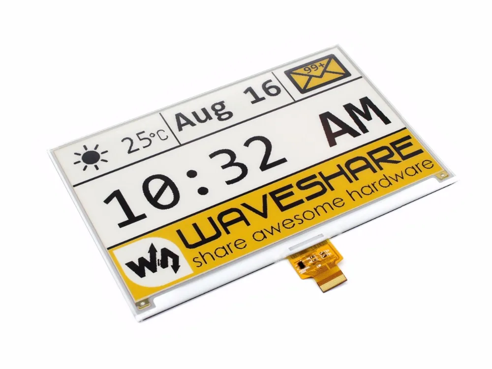 Waveshare 7 5 дюймовый E Ink сырьевой дисплей SPI интерфейс желтый черный белый три цвета e