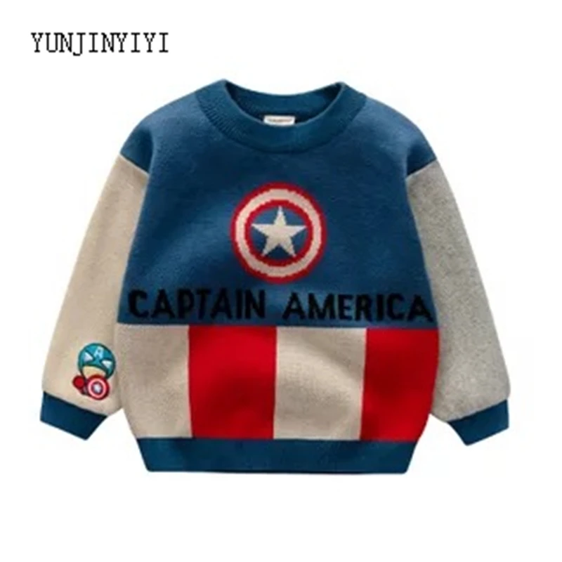 Captain America New Children's Clothing Boys and Girls Crayons Xiaoxin Superman Captain America Super Mario Children's Cartoon Sweater - Цвет: Captain America