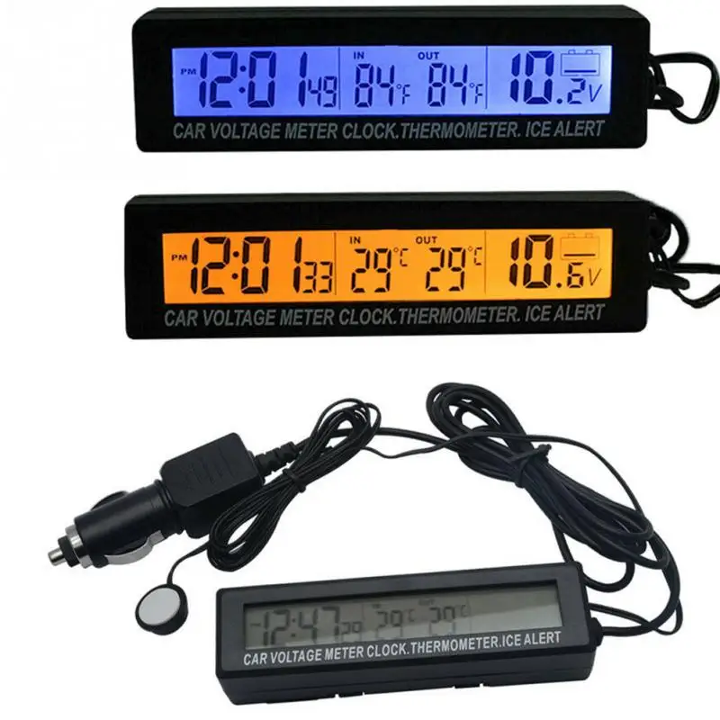 3 In 1 Car LED Digital Clock In/Outdoor Temperature Thermometer Voltage Meter 12V Multifunctional Noctilucence | Автомобили и