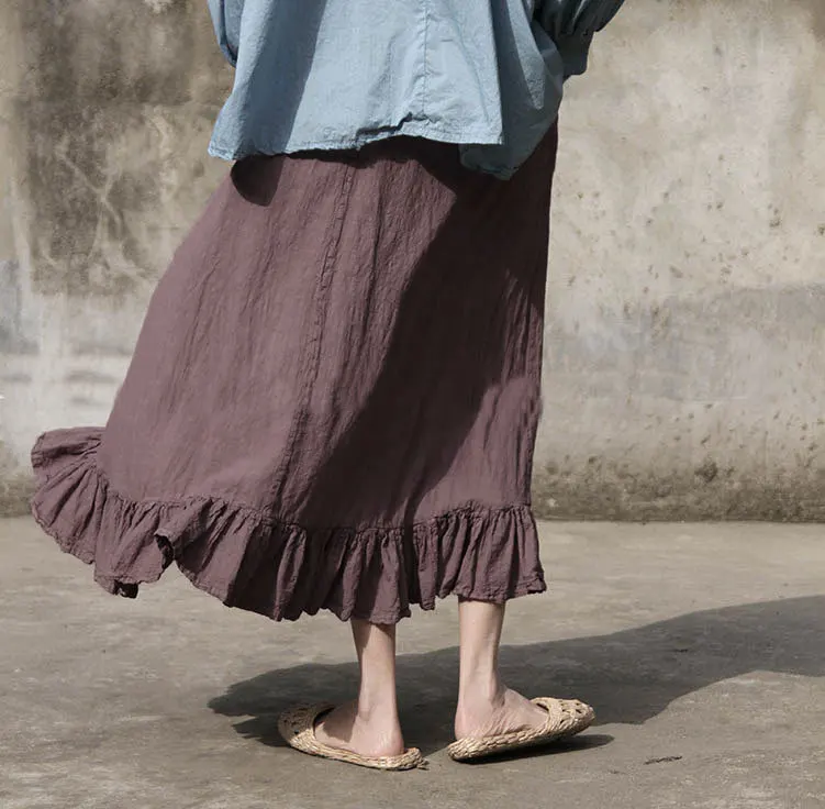 Юбка Женская длинная в стиле Харадзюку винтажная хлопково Льняная Асимметричная