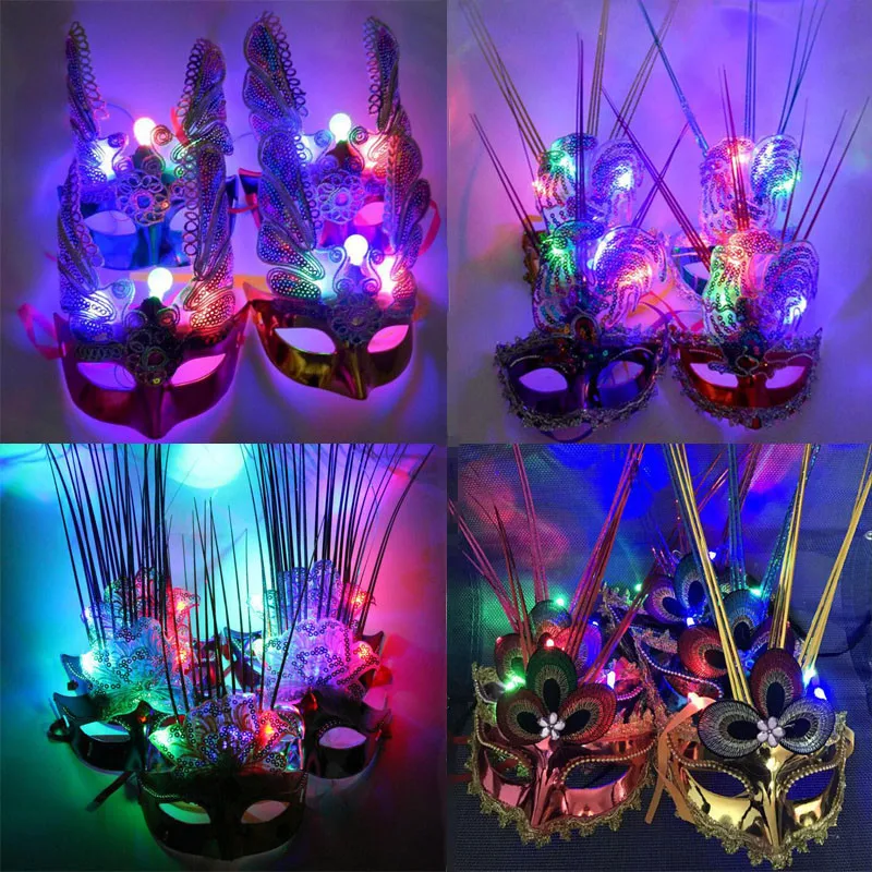 

20pcs/lot Women Lady Princess LED Flashing Mask Dance Performance Show Butterfly Feather Glowing Masks Christmas Party New Year