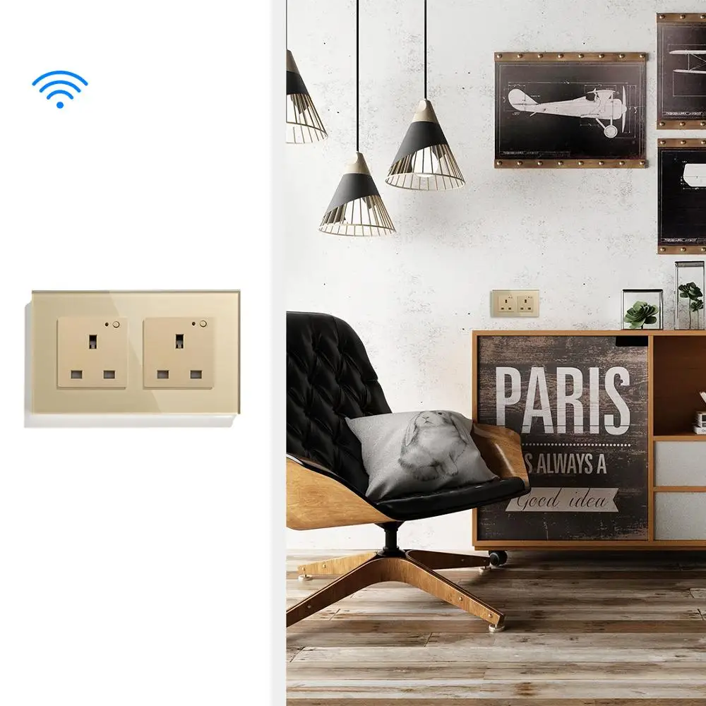 BSEED стандарт Великобритании Wifi Беспроводная двойная розетка настенная розетка 3 цвета белый черный глоден работает с Tuya Alexa IFTTT Google