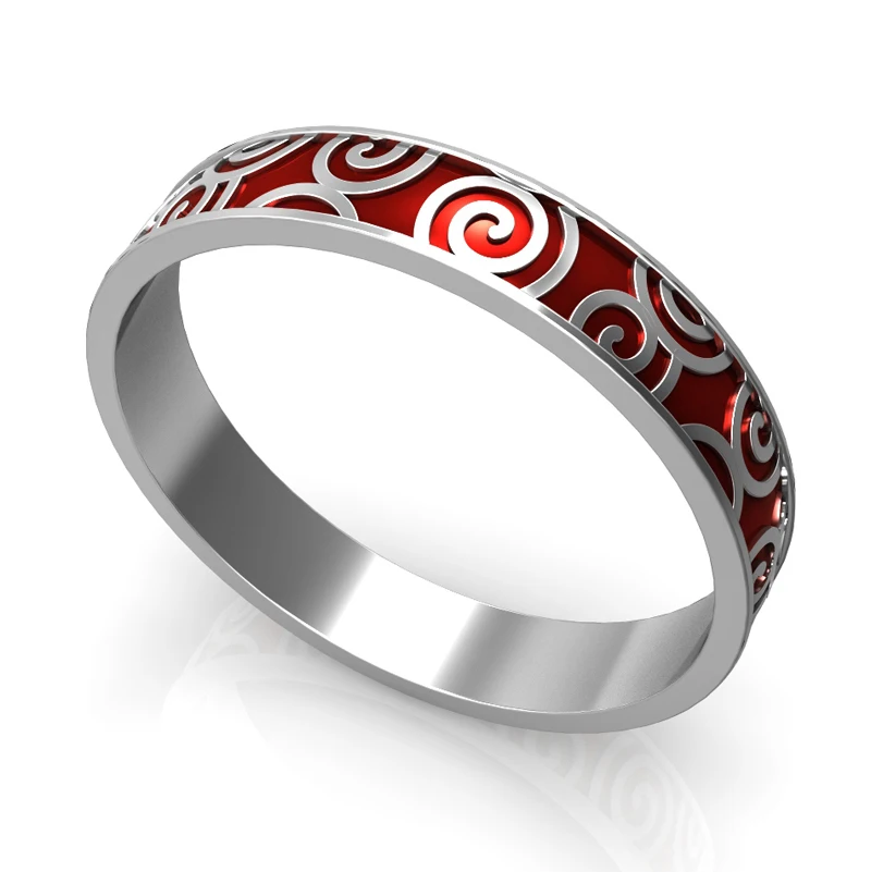 4mm Red Кремо Argent круг эмаль группа красный/зеленый/голубой/синий/черный серебряное кольцо Мода лист шаблон себе палец Свадебные украшения - Цвет основного камня: 4mm Red