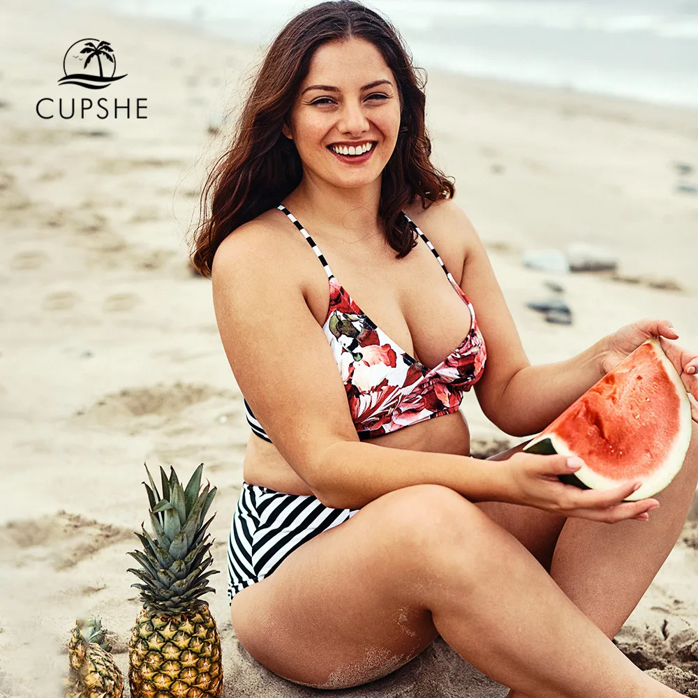 CUPSHE/Большие размеры бикини с цветочным принтом и высокой талией женские