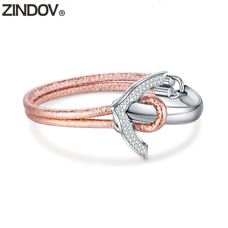 ZINDOV фиолетовый браслет с якорем кожаный женский модный ювелирный аксессуар Хрустальный Браслет браслеты из нержавеющей стали