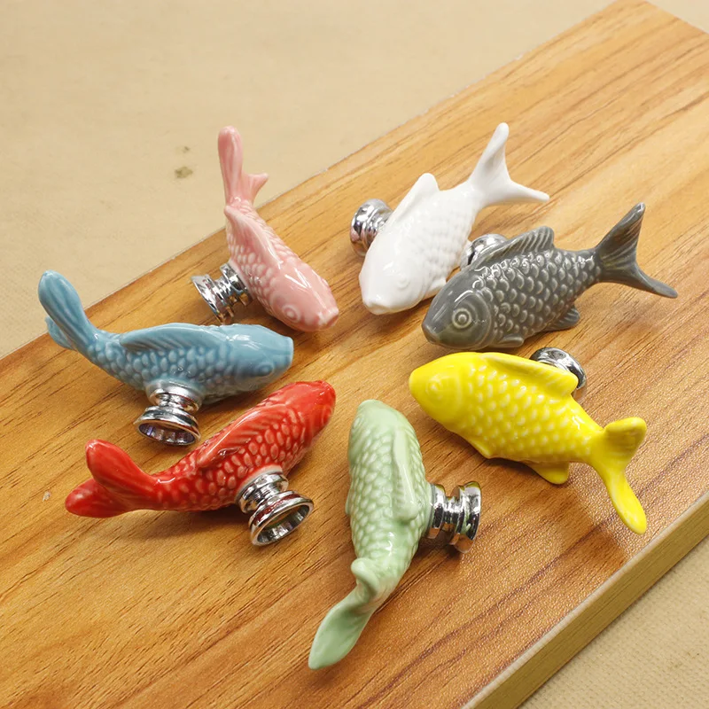 2016 New Cartoon Ceramic Fish Cabinet Handle and Knob Kid Room Knobs | Обустройство дома