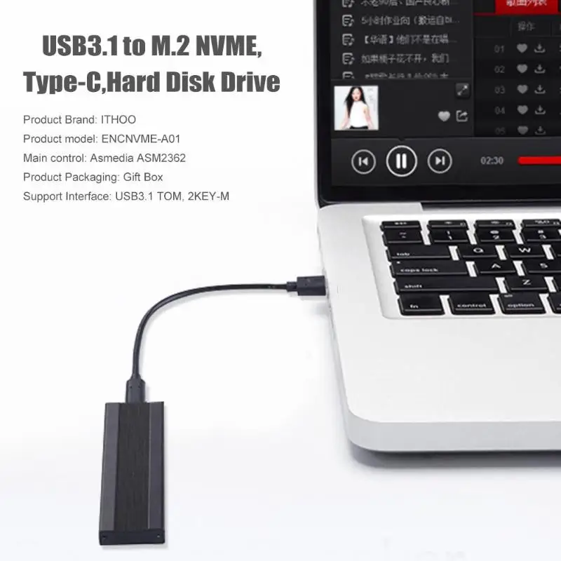 USB3.1 to M.2 NVME HDD Enclosure PCIE to Type-C External Hard Disk Drive HDD Enclosure Case External Solid State Hard Disk