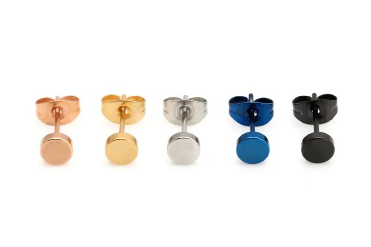 Hot Sale Punk Black Barbell Studs Stainless Steel Round Color Gold Blue Stud Earrings Brincos Jewelry For Women Men 5mm | Украшения и