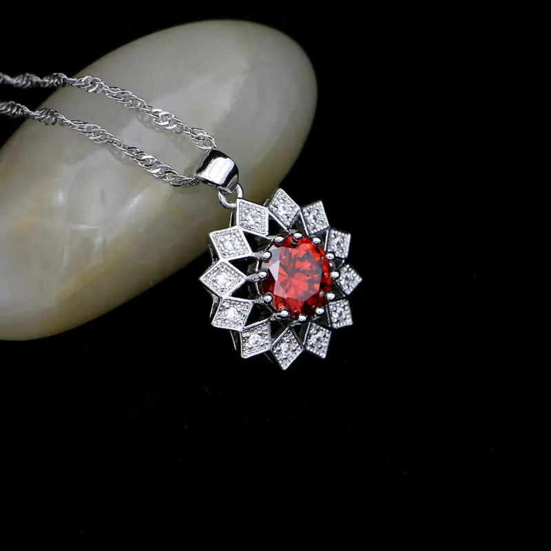 Fashion 925 Sterling Silver Jewelry Sets For Women Red CZ Earrings Necklace Ring Pendant New In 2018 Low Price Sale | Украшения и