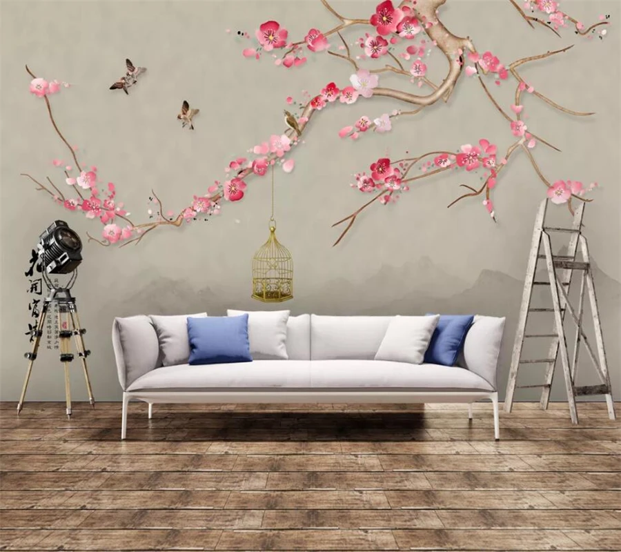 Обои на заказ 3d фрески Новая китайская ручная роспись ручка Цветок Птица Красная