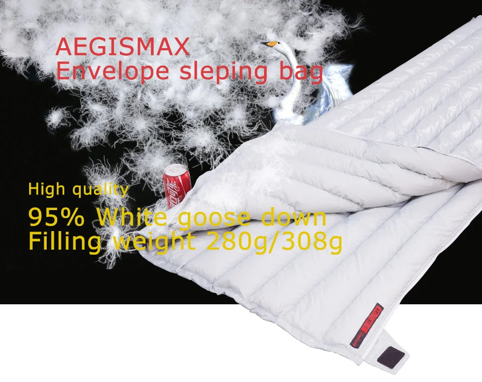 AEGISMAX Сверхлегкий конверт типа E& ELong Открытый спальный мешок 95% белый гусиный пух Кемпинг Туризм 800FP наполнение 280 г/308 г