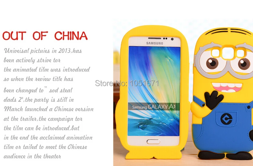 3D Cartoon Despicable Me Yellow Minion Silicon Cases for For Samsung Galaxy A3 A3000 Cell Phone Cover |
