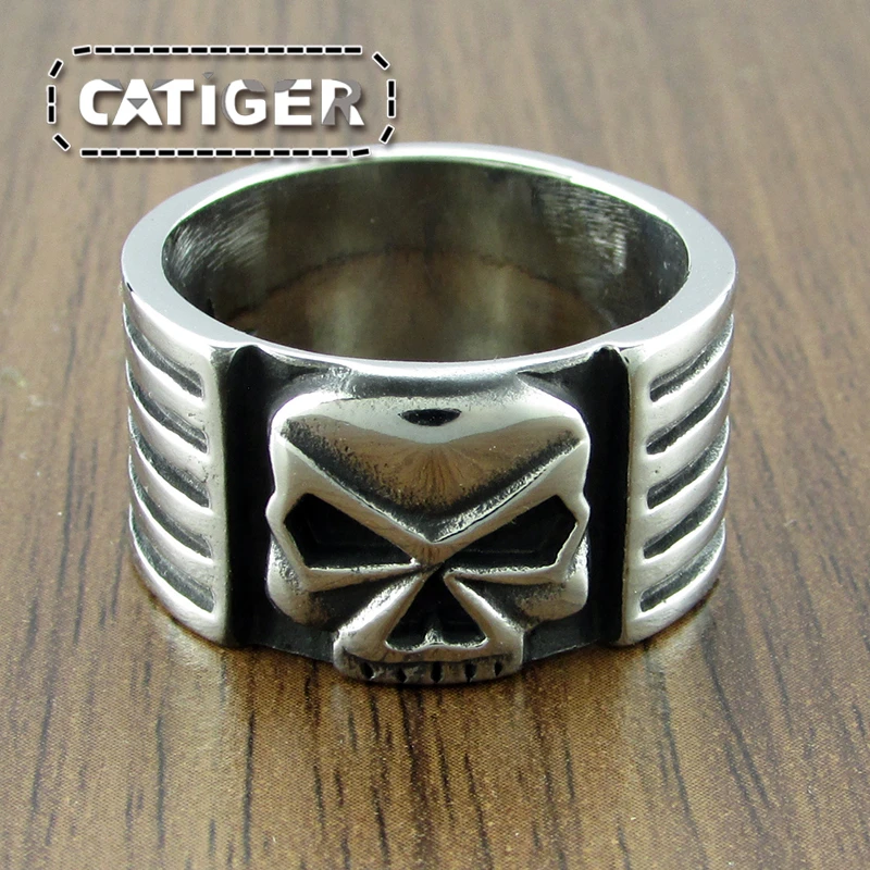 Бесплатная доставка Панк 316L нержавеющая сталь серебряный цвет черный череп