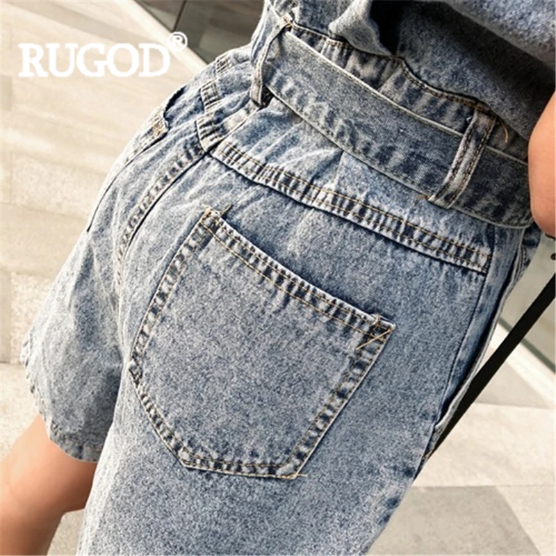 Женский джинсовый комбинезон с поясом RUGOD повседневный однотонный карманами