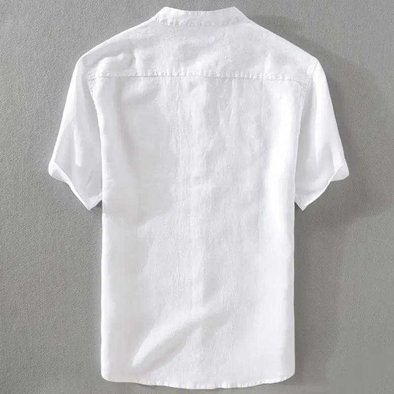 Высокое качество 100% лен 2020 однотонные мужские рубашки с коротким рукавом
