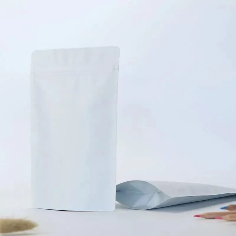

Wholesale White Stand-up Kraft Paper Ziplock Bag Resealable Biscuit Nuts Coffee Tea Packaging Pouch White Party Wedding Gift Bag
