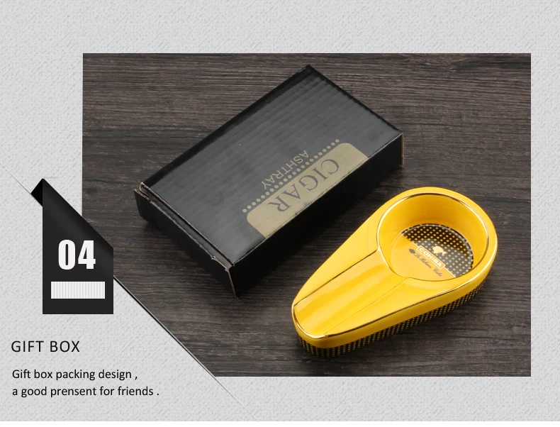 COHIBA сигарные гаджеты, керамическая пепельница для сигар, одинарный держатель для сигар, круглый пепельница, 4 цвета, желтая пепельница для табачных сигарет, подарочная коробка