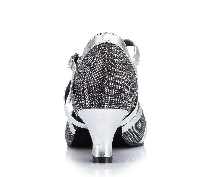 WUXIJIAO Brand Women's Latin dance shoes Autumn and Winter Ballroom dancing shoes 8cm heel height Gray Champagne Silver color