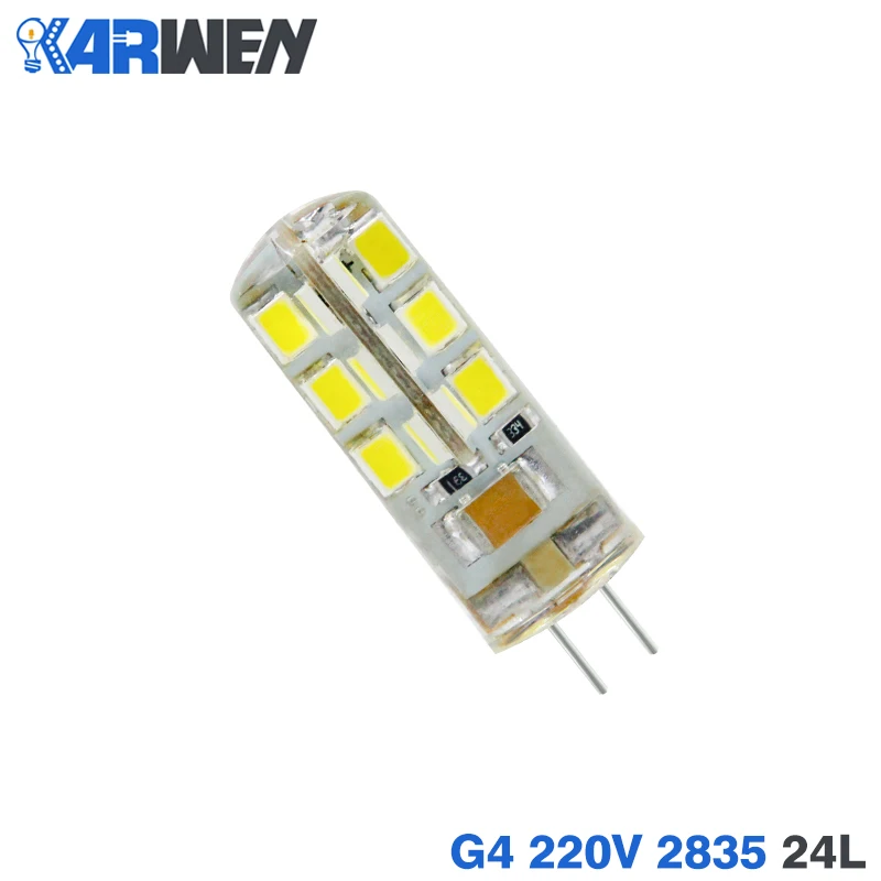 KARWEN 10 шт./лот светодиодный лампочка G4 лампа 3 Вт высокой мощности SMD3014 2835 DC 12 В AC 220 В белый/теплый белый светильник силиконовые люстры - Испускаемый цвет: 220V 2835 24Leds
