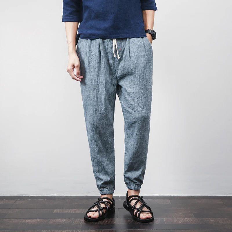 Cotton Linen Harem Pants Mens Jogger Male Casual Summer Track Trousers Designer Men Printing Casu | Мужская одежда