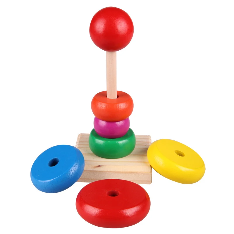 Деревянная игрушка радуга башня кольцо ребенок укладка Стек Гнездо обучения