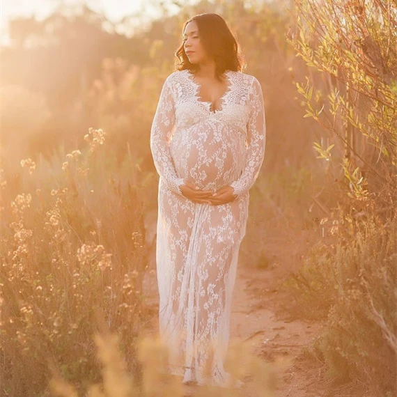 

Plus Size Maternity Dresses Photography Props 2018 New Sexy Women Pregnancy Dress For Photo Shoot Lace Fancy Maxi Maternity Gown