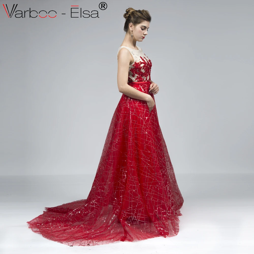 VARBOO_ELSA In Stock Evening Dress Shiny Sequined Red Long Prom Applique Special Occasion Party Gown vestido de festa 2018 | Свадьбы и