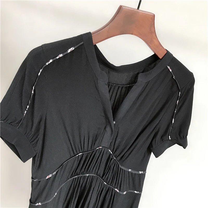 Женское платье, романтичное, Tencel, хлопок, гладкое и удобное, сломанный цвет, сочетающееся с v-образным вырезом, с коротким рукавом, с высокой талией, ТРАПЕЦИЕВИДНОЕ ПЛАТЬЕ