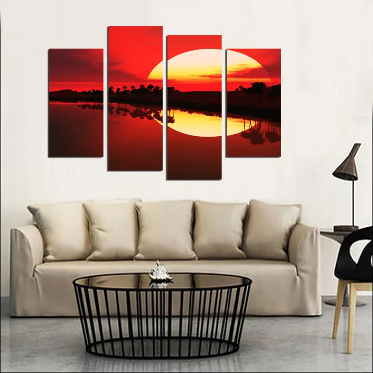 4 шт. настенные картины без рамы с изображением огня и красного заката | Дом сад