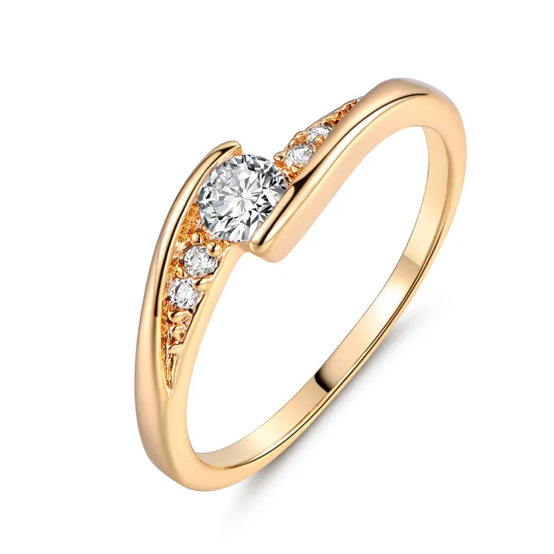 Женское кольцо с фианитом GULICX Золотое круглое белым кристаллом R008|engagement ring|fashion